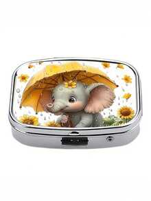 1pc Owl, Puppy, Fox, Cat Pattern Printed Square Pill Box, 2 Compartment Portable Pill Case For Pocket Or Wallet, Decorative Metal Medicine Vitamin Storage Box For Pocket, Wallet, Travel, Unique Gift - Multicolor - View 5