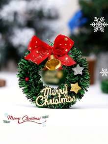 10 Stücke Mini Weihnachtskränze mit roten Schleifen und goldenen Glocken - Kunststoff Feiertags-Dekoration für Weihnachten, Halloween, Thanksgiving, Neujahr, Hochzeit, Babyparty, Geburtstag, Bar und Bat - Festliche künstliche Baumschmuck ohne Strom