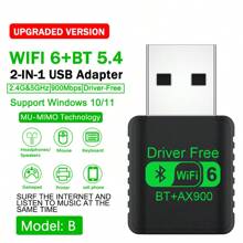 VAORLO 2 In 1 Bluetooth 5.4 USB Adapter + WIFI 6 Wireless Network Card (2.4G & 5GHz) Dual Band Receiver For PC/Laptop Win 10/11 Driver-Free MU-MIMO Multi-Device Connection, Bluetooth Mode For Bluetooth Headsets Speakers Bluetooth Mouse And Keyboard - Black - View 10