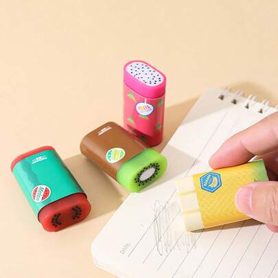 TOCHAIN 1pc/2pcs/4pcs Random Fruit Shaped Erasers, Creative Stationery Cute Design Clean Erasers, Fun Office Supplies, Cute Small Fruit Erasers, Perfect Gift For Students, Office Supplies, Graduation, Back To School, Birthdays, Back To School Season Gift, Teacher Supplies,