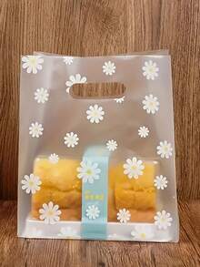 50pcs White Daisy Frosted Reusable Gift Packaging Bags With Handles, Transparent Bakery Takeout Bags - Clear - View 4