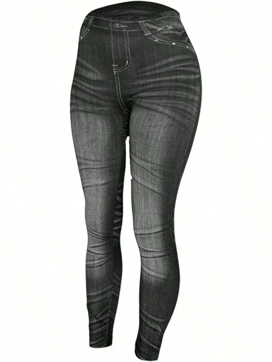 Denim Print Leggings, Fleece Lined, Full Lengthhalloween