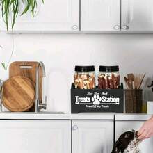 Farmhouse Storage Container - Wooden Organizer With 2 Plastic Jars - Stylish Black Design For Convenient Storage(Random Can Shape And Cans May Have Light Atscrches) - Multicolor - View 4