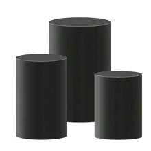 Set de 3 cubos de postre negros, base cilíndrica, tapa y soporte cilíndrico para decoración de fiestas, bodas o cumpleaños - Solo se incluye el mantel cilíndrico