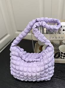 柔软质感大容量女士单肩包休闲通勤泡泡云褶皱包韩版 - 紫色 - 查看 7