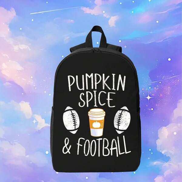 Thanksgiving Pumpkin Spice Football Touchdown,Lightweight Polyester Travel And Everyday Bag With Adjustable Shoulder Strap, Zipper Closure, Foldable Design, Suitable For Outdoor, College, Hiking, Camping, Travel Backpack