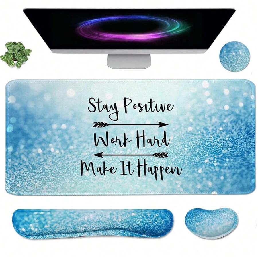 Large Keyboard Mouse Pad Set, Extended Mouse Pad+Keyboard Wrist Rest Support, Memory Foam Ergonomic Easy Typing, 4Pcs (35.4*15.9 In) Desk Pad Set For Home Office Study Game - Colorful-671326 - StayPositive - 查看 1