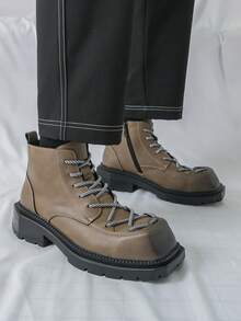 بوت درباي الرجالية ذات الأصابع المربعة والرباط، الدافئة بطراز قديم، بوت دراجات نارية عصرية، بوت متعددة الاستخدامات