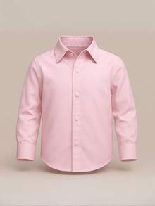 Children's White Long Sleeve Button Down Shirt 100% Cotton - Baby Pink - View 3