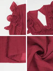 Unadoll Women's Casual Vacation Deep V Sexy Backless Ruffle Hem Dress, Suitable For Beach, Travel, Daily Life, Date, Music Festival And Back To School - Burgundy - View 11
