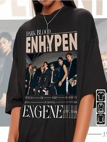 Kpop EN FATE Men Women Short Sleeve Cotton Round Neck T-Shirt Casual Fashion Unisex Streetwear Tops_1ou - 黑色 - 查看 1
