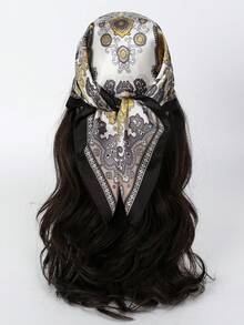 1pc Floral Print Faux Silk 70cm Square Scarf, Men's Bandana, Sun Protection, Versatile Head Wrap, Neck Scarf Accessory