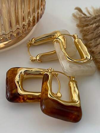 1对时尚耳环，女士几何U形亚克力复古金属气质设计耳环