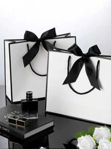 5 piezas/1 pieza - Bolsas de regalo de papel kraft con estilo paisajístico, bolsas de compras, bolsas de embalaje con asas, bolsos decorados con lazos, para truco o , Halloween, bolsas de papel de gran capacidad blancas, Halloween, Acción de Gracias, Navidad, Año Nuevo, Boda, Bolsas de embalaje de regalo de cumpleaños, Bolsas de compras de unicolor simple