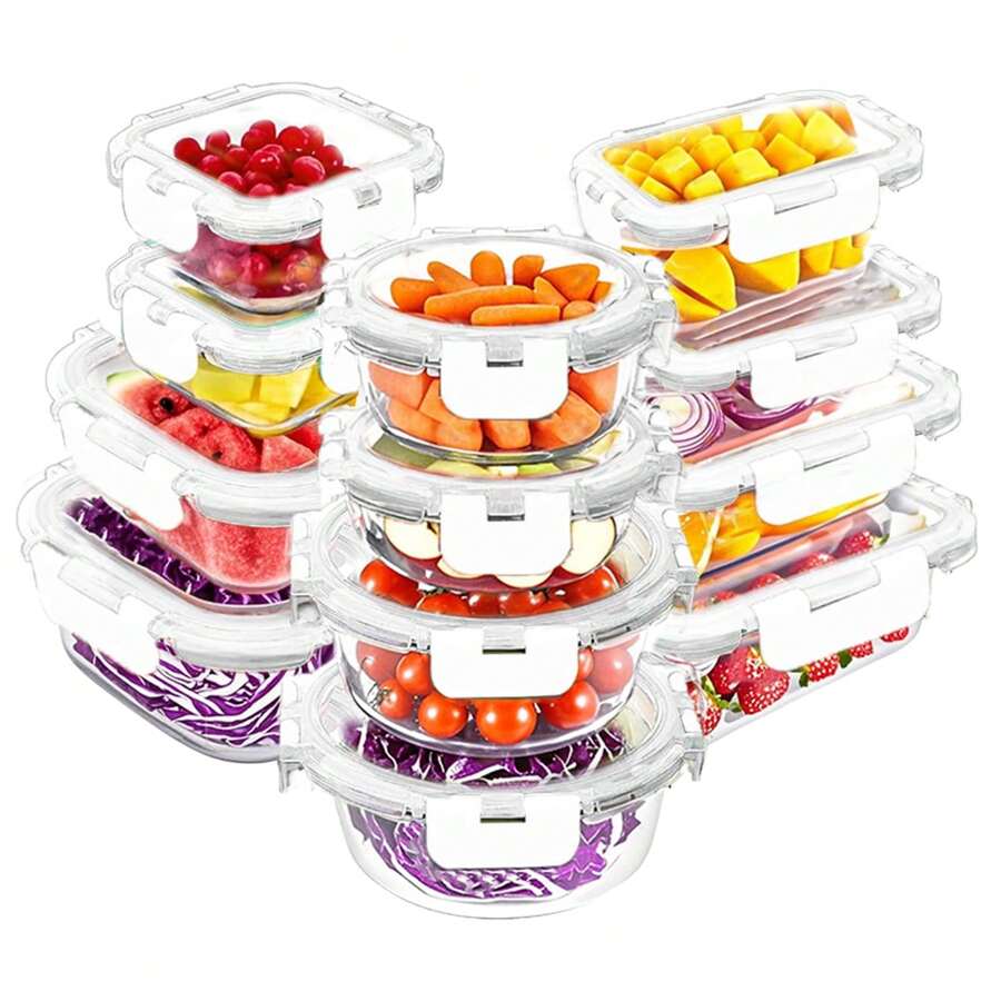 SIDIANBAN 12-Pack Glass Storage Containers With Lids, Glass Meal Prep Containers Set, Airtight Lunch Containers With Lids, Microwave, Oven, Freezer And Dishwasher - 白色 - 查看 1