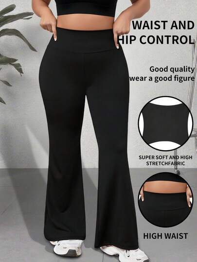 1 pieza Pantalón casual de talla grande, diseño de cintura estilizante, versátil para ocio, deporte, yoga, uso en todas las estaciones