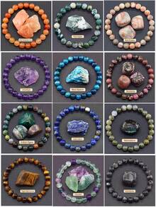 1 件经典复古真天然石虎眼石黄铁矿磷灰石拉长石绿松石紫水晶几何手链男士夏季秋季黑色手链爸爸父亲爷爷男友礼物感恩节幸运 Hoco 珠宝 - 彩色 - 查看 10