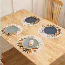 4/6/8pcs Thanksgiving Placemats - Autumn Harvest Pumpkin Pattern, Tablecloths, Hand Wash Only, Round Autumn Table Decor, Kitchen & Dining Party Decoration - 15 Inches