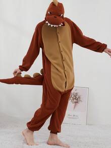 Men Funny Animal One-Piece Pajamas With Pockets And Hood, Machine Washable, Perfect For Christmas Or Casual House Wear, Unisex Funny Pajamas, Can Be Worn Outside.