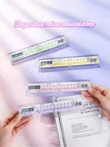 1pc Dopamine Ruler Calculator, Can Measure Size And Tell Time, 8-Digit Display, ABS Material, Cartoon Pattern, Suitable For School, Exam, Home, Back To School, Classroom Gift, Student Ruler Calculator - Single Piece - View 1