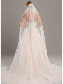 Pearl & Crystal Beaded Wedding Veil - 1 Tier Fingertip Bridal Veil With Elegant Beaded Edge, Soft Tulle - 118 inch - Trắng ngà - Xem 3