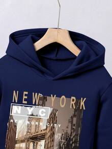 Set cu hanorac și pantaloni de trening călduroși cu imprimeu de desene animate pentru băieți preadolescenti