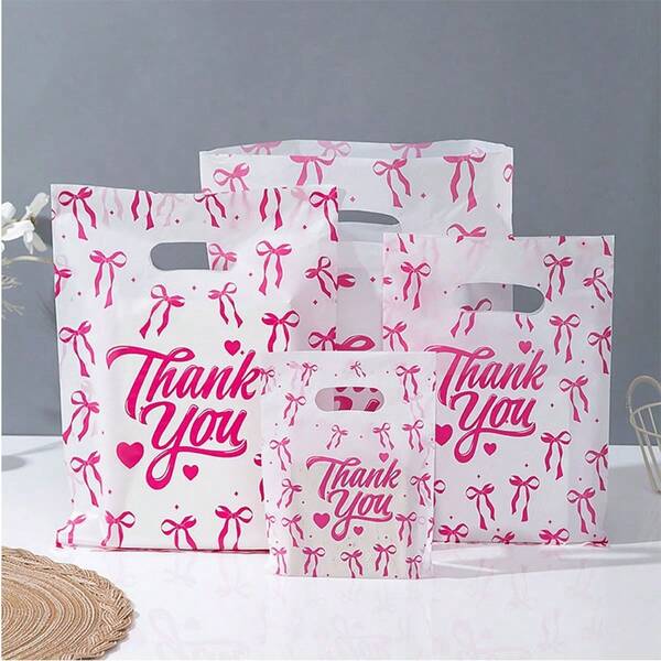 50pcs Thank You Gift Bags, Retail Shopping Bags, Reusable Tote Bags, Wedding Gift Bags, Holiday Gift Bags, Business Gift Packaging Bags, Shops, Clothing, Party Shopping Bags, Candy Cookie Gift Bags, Birthday Gift Bags