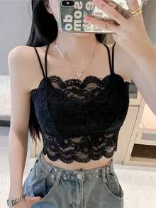 RUIWY Black Sexy Lace Camisole, Casual Sleeveless Bra Top For Women, Spring/Summer - Black - View 5