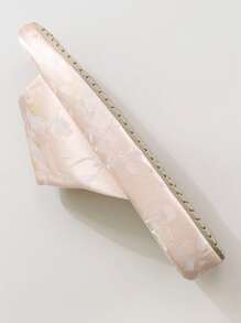 秋冬季优雅时尚坡跟中国风刺绣缎面露趾套脚拖鞋，女士毛绒拖鞋 - 粉色 - 查看 7