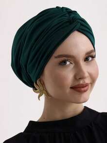 1pc Women's Classic Solid Color Chemo Turban Hat, High Elasticity, Pleated Design, Non-Slip, Breathable, Multi-Layer Pleated Headscarf, Perfectly Paired With Hijab, Soft And Skin-Friendly Modal Knitted Fabric, Suitable For Hijab Outfit, Daily Wear - Black - View 16