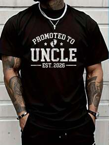 100% Cotton Promoted To Uncle Est.Jpg Men's Women's Vintage Summer Vacation Tops Graphic Tee - 黑色 - 查看 1