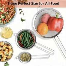 1pc/3pcs Stainless Steel Fine Mesh Strainer With Handle - Kitchen Sifting Tool - Silver - View 2