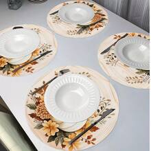 4/6/8pcs Thanksgiving Placemats - Autumn Harvest Pumpkin Pattern, Tablecloths, Hand Wash Only, Round Autumn Table Decor, Kitchen & Dining Party Decoration - 15 Inches