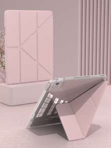 غطاء قابل للطي بشكل Y مع حامل من البلاستيك الشفاف متوافق مع iPad Air 11 13 M2 2025 M3 ، يدعم زوايا متعددة ، متوافق مع A16 11th 2024 Air 5 Air 4 10.9 9th 8th 7th 10.2 5th 6th 9.7 10th Gen 2021 Pro 11 12.9 Mini6 7 مع حامل قلم ، تنبيه تشغيل/إيقاف تلقائي - وردي