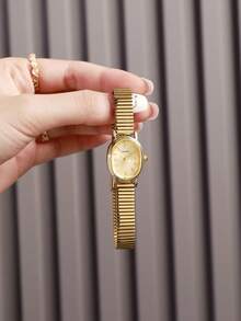 LIANDU Vintage Golden-Tone Women's Quartz Watch - Chic Oval Stainless Steel Bracelet With Analog Display, Perfect For Everyday Wear, Birthday Gifts, Parties, Holiday Gatherings, And As The Ideal Gift For Yourself Or Friends - 金色 - 查看 1