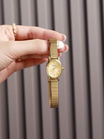 LIANDU Reloj de cuarzo vintage dorado para mujer - Correa de acero inoxidable ovalada de moda, pantalla de puntero, adecuado para uso diario, regalo de cumpleaños, fiesta, reunión festiva, opción ideal para ti o tus amigos