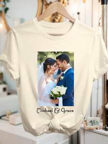 Customized Photo Shirt, Customized Photo T-Shirt, Your Photo Shirt, Anniversary Photo Gift, Make Your Own Shirt, Customized Wedding Shirt, Customized Couple Shirt, Engagement Proposal Couple Shirt, Customized Wedding Anniversary T-Shirt, Customized Wedding Party T-Shirt, Customized Women's T-Shirt - Add Your Own Text And Images (Couple Photo/Girlfriend Photo/Family Photo/Selfie/Pet Photo/Friend Photo/Party Photo) To Design Your Own Personalized T-Shirt - Apricot - View 2
