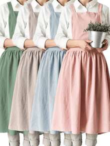 1 件简约法式复古艺术风格围裙，适合花店和咖啡师，适合所有季节家庭厨房、户外露营和野餐、咖啡 - 彩色 - 查看 2