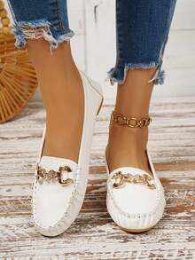 Mocasines de mujer de talla grande de estilo europeo y americano para primavera/otoño, con cadena de cristales y planos de corte bajo, zapatos casuales tipo slip-on