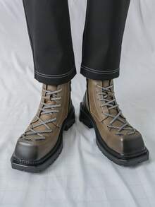 بوت درباي الرجالية ذات الأصابع المربعة والرباط، الدافئة بطراز قديم، بوت دراجات نارية عصرية، بوت متعددة الاستخدامات