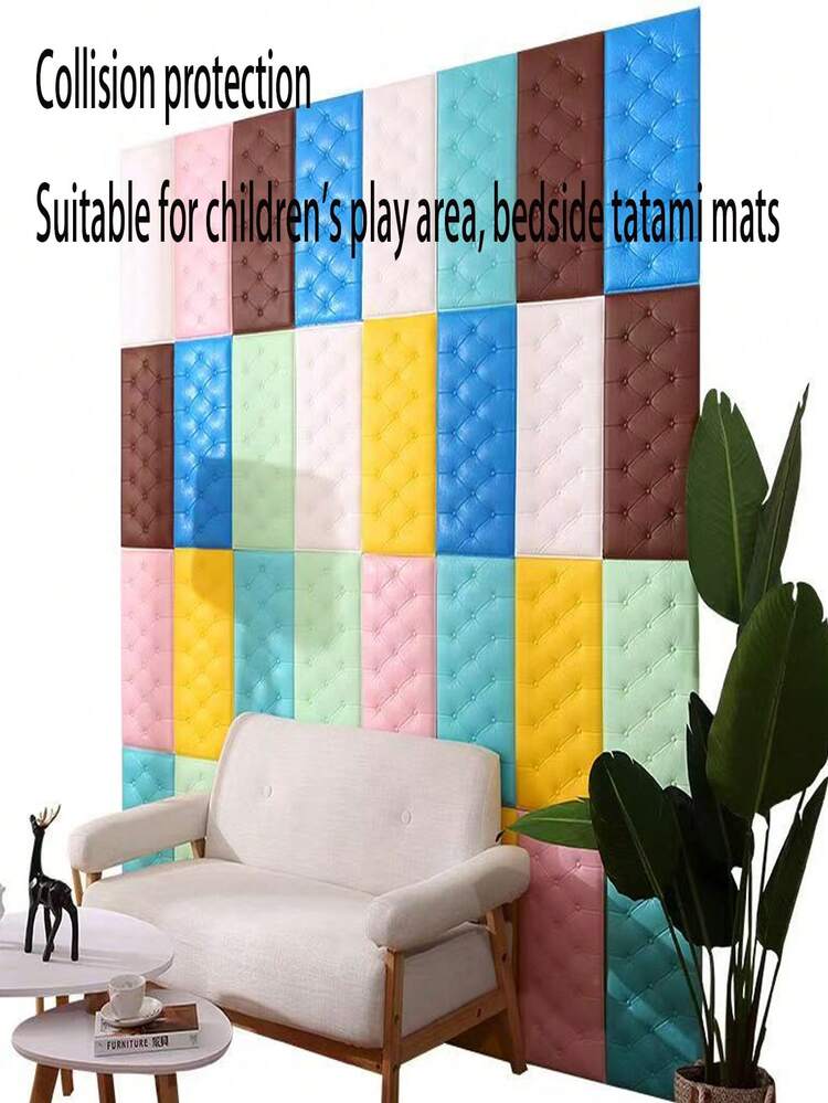 Self-Adhesive 3D Design, Elegant Rhombus Pattern Decorative Cushion Wall Sticker For Tatami Bed Headboard, Soft Padding, Black And White, Suitable For Bedroom And Living Room Decor, Foam Wall Panels For Room, Leather-Wrapped Decorative Collision-Proof Wall Padding, Wall Covering For Bedroom Headboard, Ensuring Safety - Multicolor - View 3
