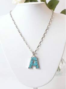 1pc Western Country Style Vintage Textured CCB Multicolor Leopard Print Black & White Plaid 26 Letter Minimalist Pendant Necklace, Sweater Chain