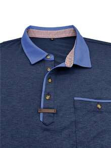 Men Plus Size Long Sleeve Polo Shirt, Fashionable Turndown Collar Pocket Henley Top, Fall