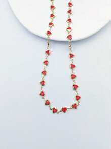 1件优雅时尚红心水钻项链，铜色金属吊饰项链，女士迷人珠宝，适合日常佩戴、装饰、派对、音乐节、拍照。手工链条，可剪裁至所需长度。