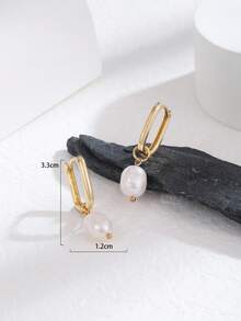 Hihho 1對時尚人造珍珠裝飾耳墜適合女士日常裝飾 - 銀色 - 查看 4