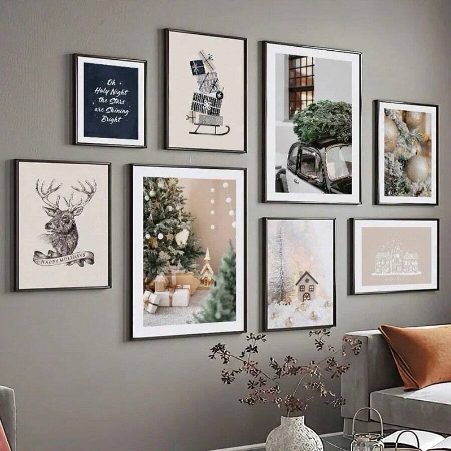 1PC Frameless Christmas Landscape Canvas Posters: Artistic Christmas Scenes, Christmas Gifts, Pine Trees, Reindeer, Winter Murals, Nordic Living Room, Bedroom, Dormitory Decoration Posters