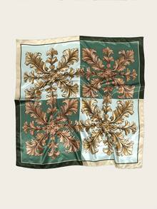 1 Khăn vuông satin họa tiết Baroque màu xanh lá cây dành cho nữ, Khăn trùm đầu thời trang ngoài trời, Khăn bandana thích hợp mặc mùa xuân/hè - Baroque xanh - Xem 3