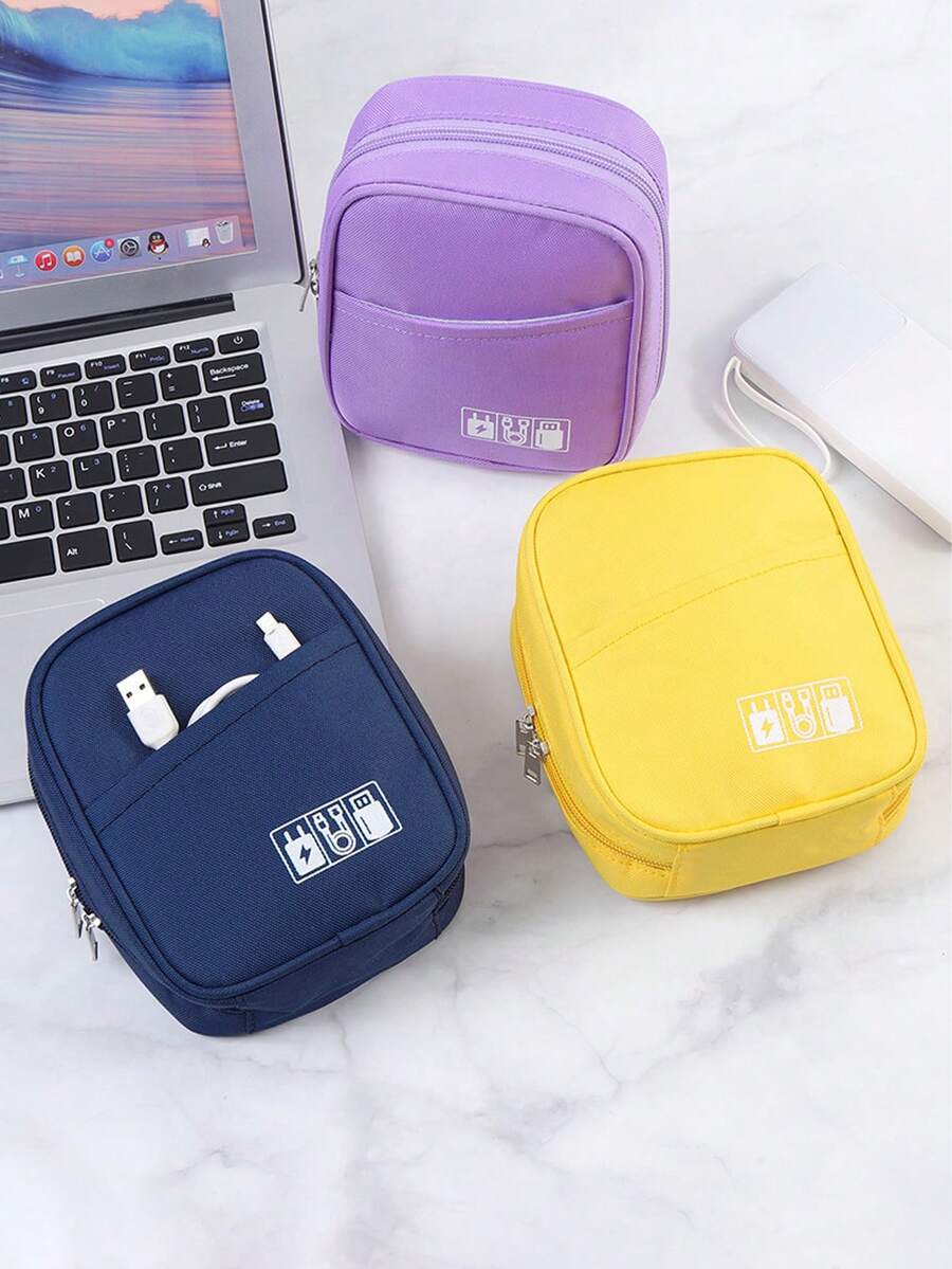 1 件大容量纯色数码收纳包，防震数据线充电器，数码杂物分类收纳包，多功能收纳包，多种颜色可选充电器盒移动电源手机充电器数码相机配件