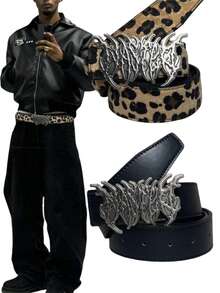 Cinturón reversible negro liso/leopardo esponjoso con hebilla desmontable con picos y tachuelas, accesorio de moda esencial para sudaderas, chaquetas, vaqueros de verano, casual escolar, negocios, regalo para novio, esposo, padre, uso diario, moda, adolescente, al aire libre, vacaciones, deportivo, viajes, bohemio, vintage de otoño-invierno, adecuado para adolescentes, jóvenes, hombres, casual, al aire libre, deportivo, vacaciones, regalos de graduación, cumpleaños