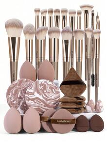 MAANGE 18/22/34pcs Professional Makeup Brush Set, Portable Travel Makeup Brushes For Liquid, Cream And Powder Products, Suitable For Stippling, Blending And Facial Care, Ideal Gift For Women And Girls - Champagne - View 12